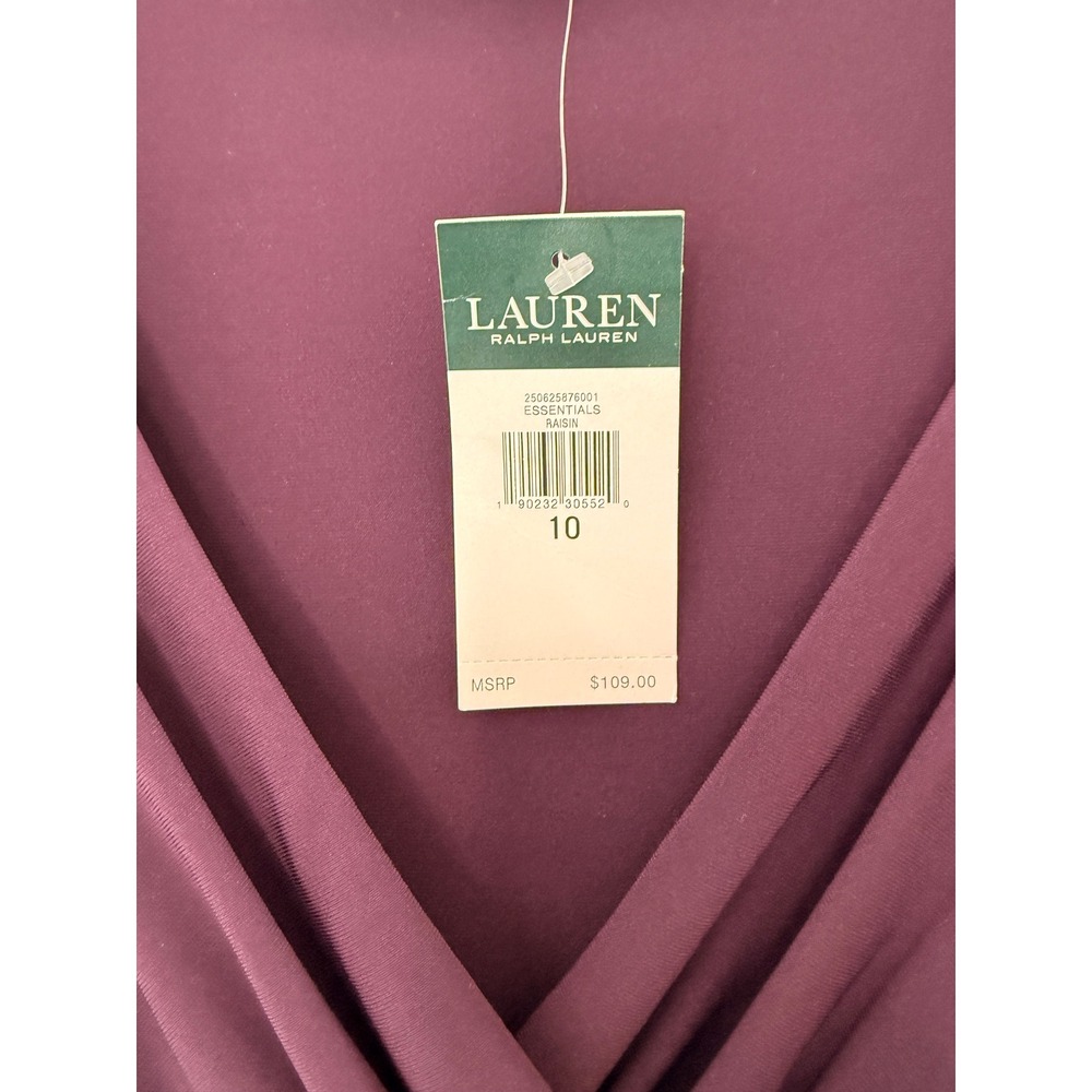 Lauren Ralph‎ Lauren Dress Women's Purple V-Neck Ruched Cocktail Hour Event 10 - Picture 3 of 14